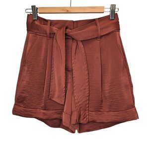 Express Women's 0 Super High Waisted Satin Tie Belt Tailored Shorts Rust